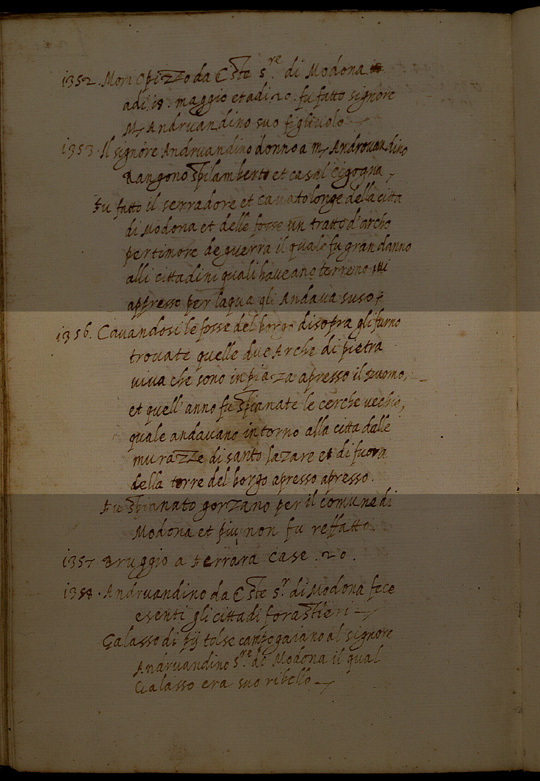 Copia d'una cronica ritrovata nel Castel di S.to Cesario in certi antiquissimi libri scritti a penna et fu detta cronica ritrovata et accopiata nell'anno 1523 